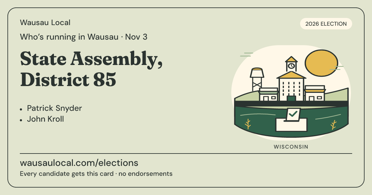 State Assembly, District 85, November 3, 2026 — Wausau Local race card