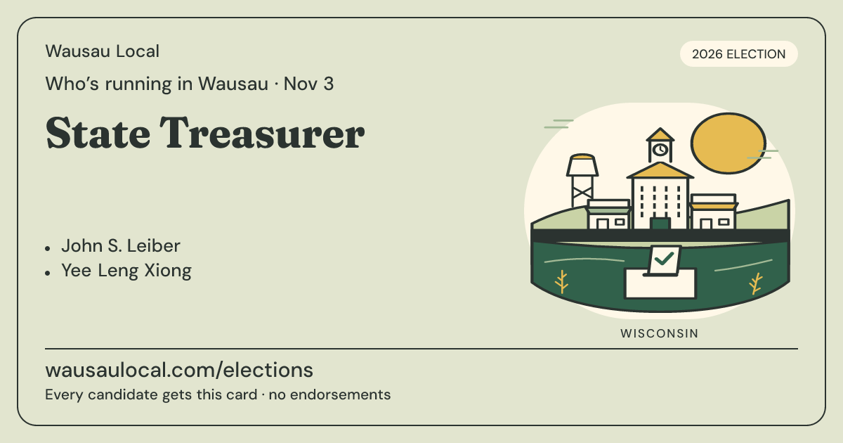 State Treasurer, November 3, 2026 — Wausau Local race card